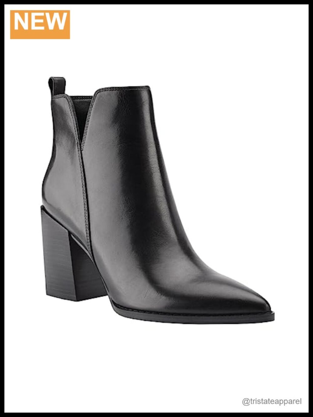 Faux Leather Pointed Toe Ankle Boots V Cut Chunky Heel Western Booties